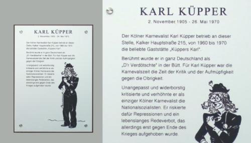 Gedenktafel für Karl Küpper am Haus Kalker Hauptstr. 215 in Köln Kalk. Foto/Detail: Balham Bongos, Gemeinfrei, https://commons.wikimedia.org