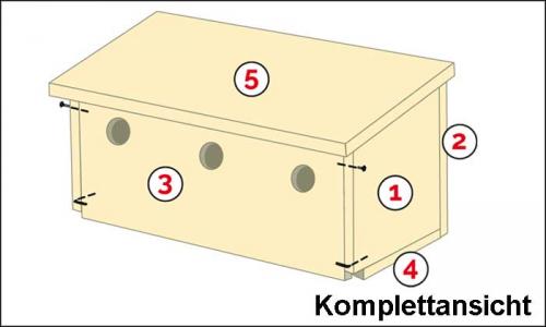 So sieht das Vogelhaus aus, wenn es komplett zusammengebaut ist. Quelle: Naturschutzbund Deutschland (NABU) e.V. / NABU/Christine Kuchem